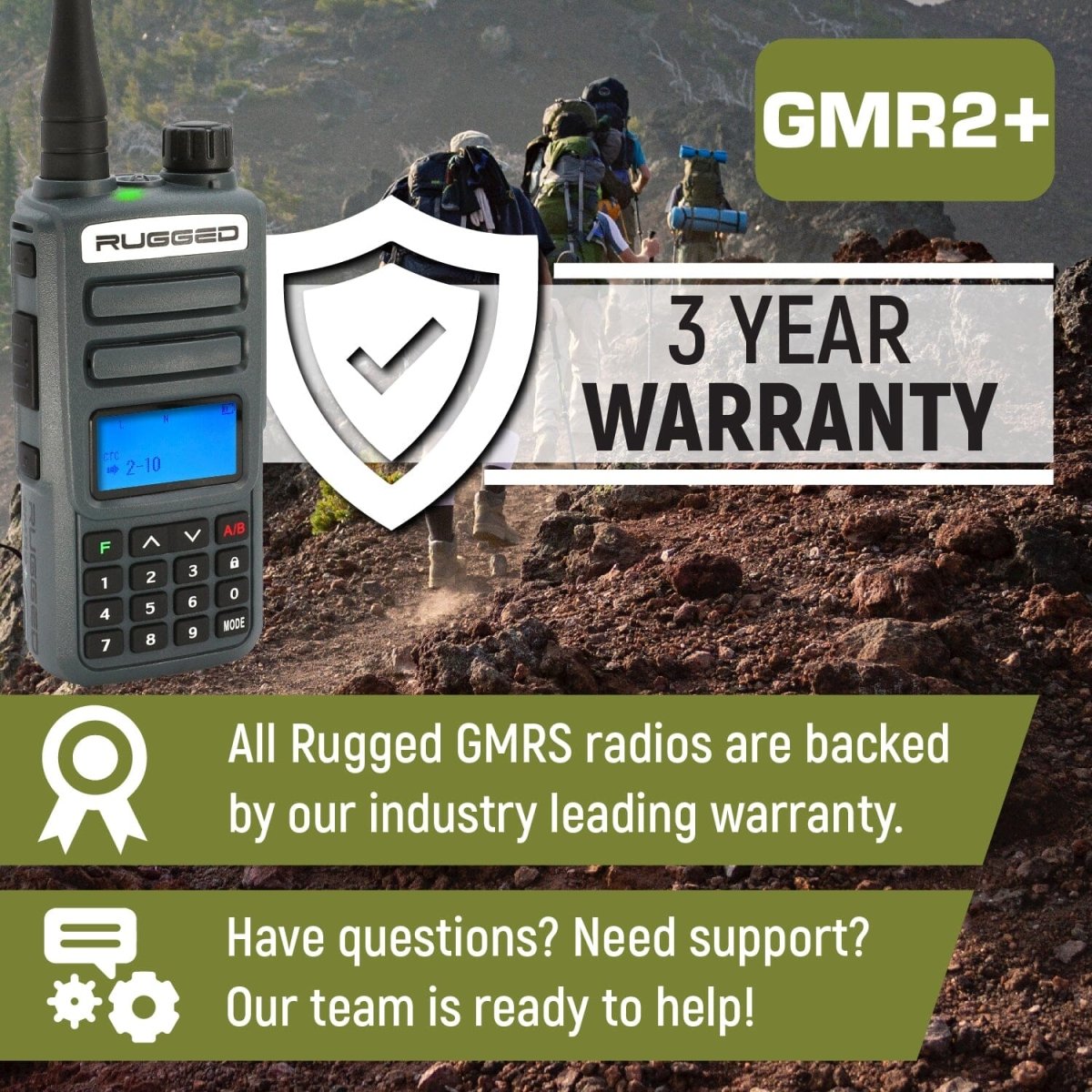 Rugged GMR2 PLUS GMRS and FRS Two Way Handheld Radio - Grey - Rad Parts