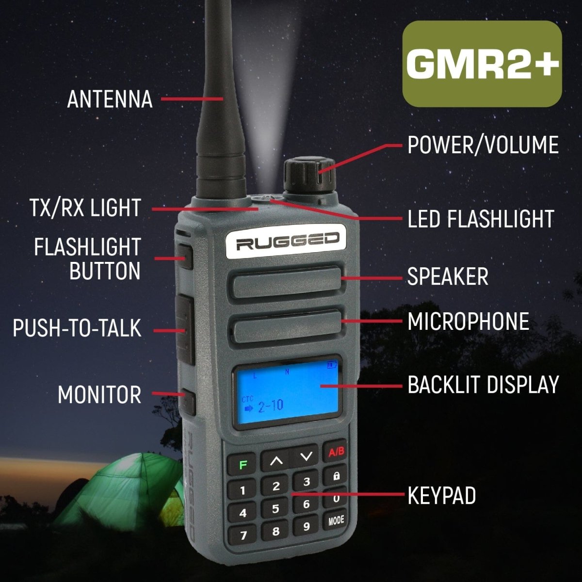 Rugged GMR2 PLUS GMRS and FRS Two Way Handheld Radio - Grey - Rad Parts