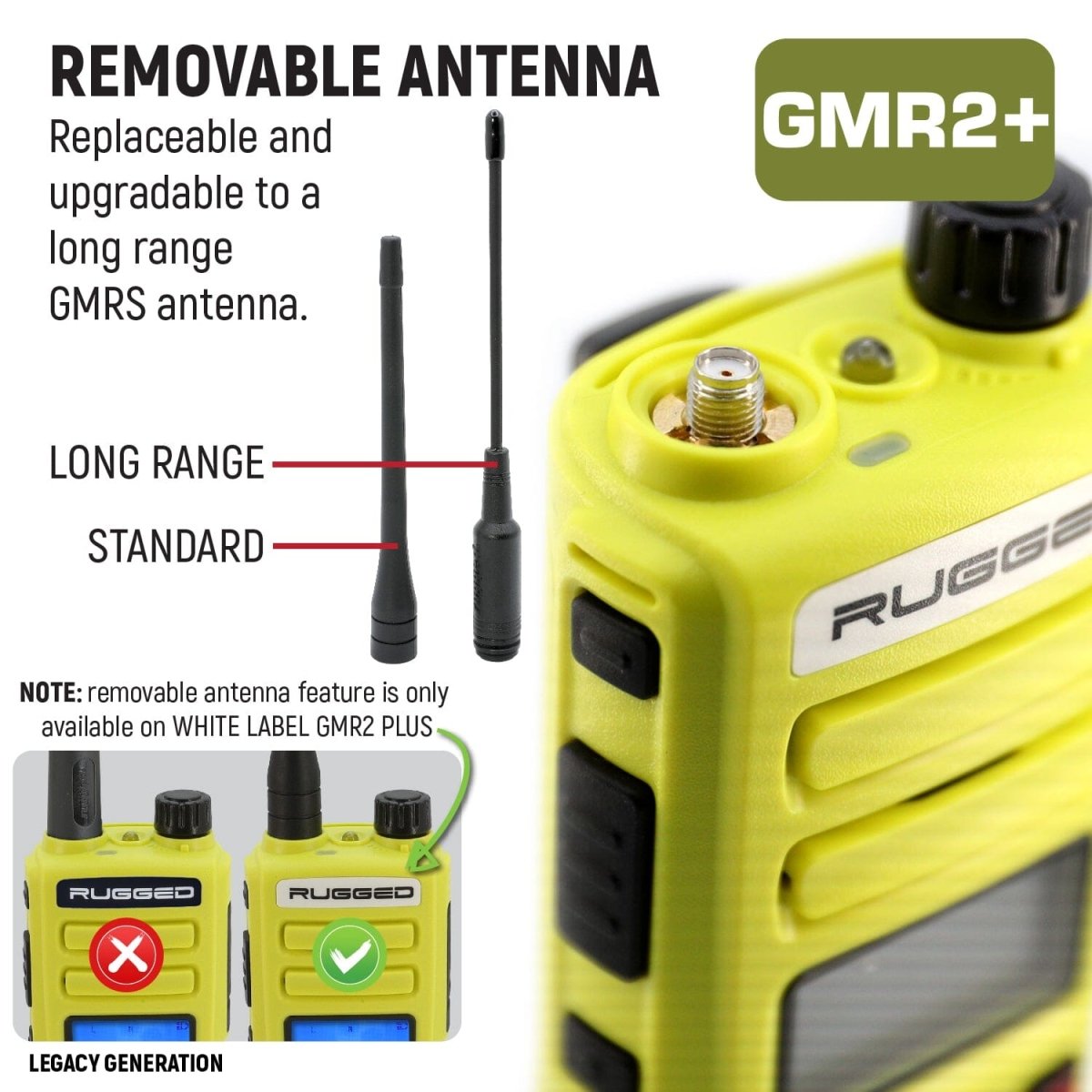 Rugged GMR2 PLUS GMRS and FRS Two Way Handheld Radio - High Visibility Safety Yellow - Rad Parts