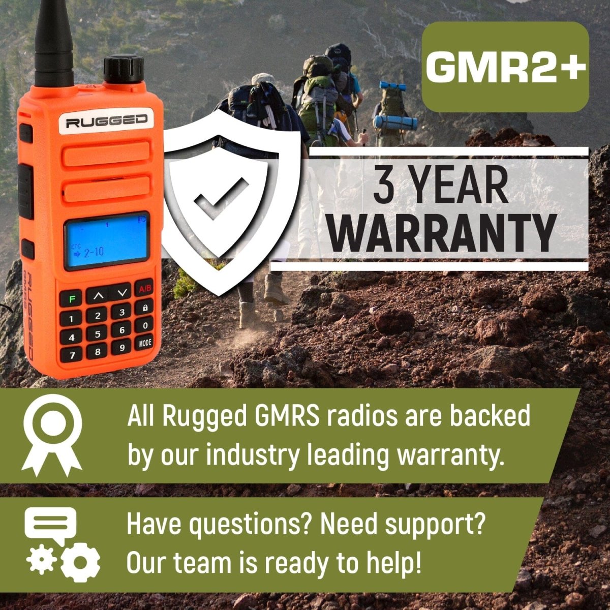 Rugged GMR2 PLUS GMRS and FRS Two Way Handheld Radio - Safety Orange - Rad Parts