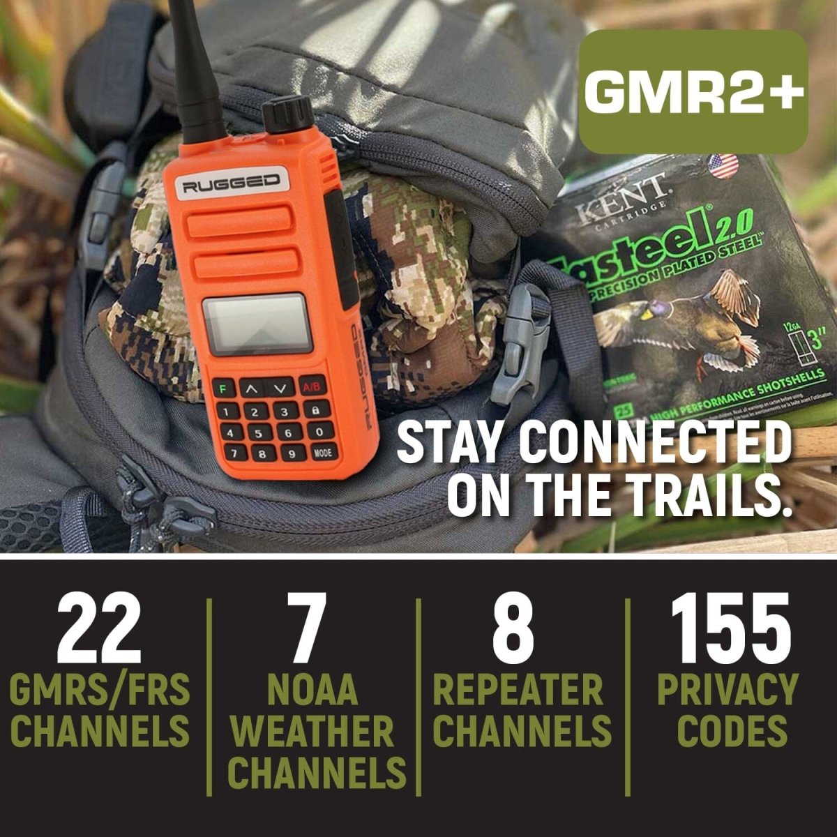 Rugged GMR2 PLUS GMRS and FRS Two Way Handheld Radio - Safety Orange - Rad Parts