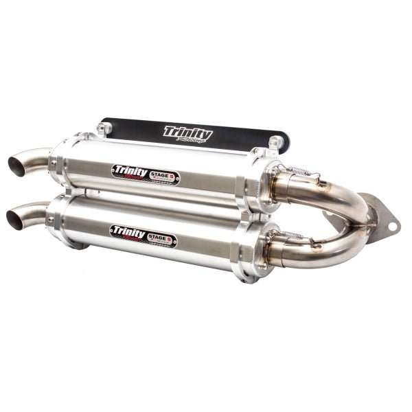 Trinity Racing RZR XP 1000 dual slip-on Stage 5 exhaust system with stainless steel pipes and dual mufflers for 2015-2023 Polaris models