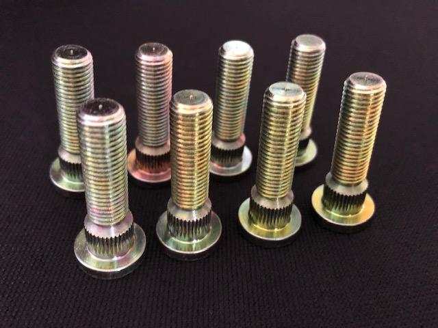 Yellow zinc plated Yamaha ATV wheel studs set for YFZ 450 and other models, corrosion-resistant Grade 8 heavy-duty studs.