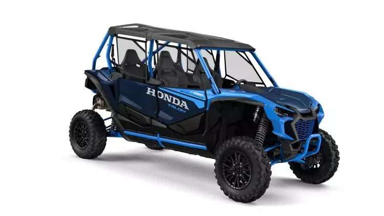 2024 Honda Talon off-road side-by-side vehicle in matte navy blue with premium suspension and seating for four riders