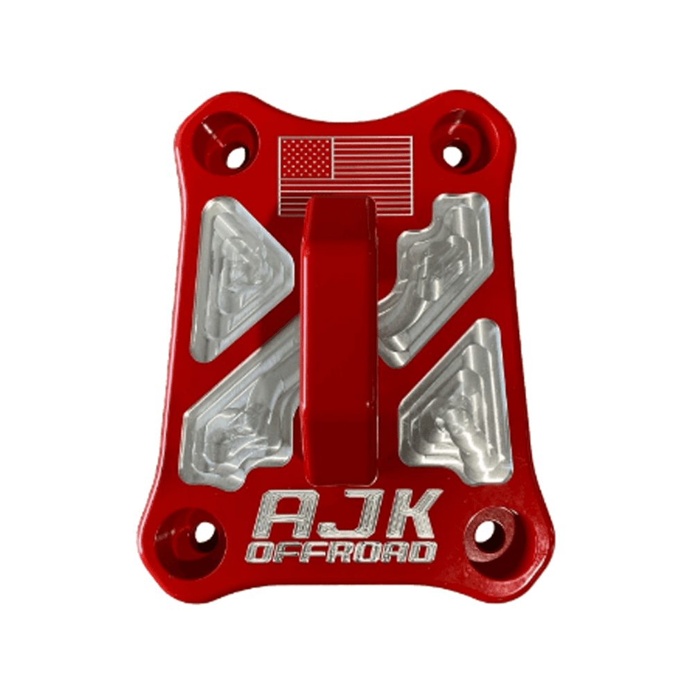 Polaris Pro R / Turbo R / Pro S Billet Radius Rod Plate / Pull Plate — Polaris Pro R / Turbo R Billet Radius Rod Plate / Pull Plate  AJK Offroad Close Up Product Image of Plate in Red