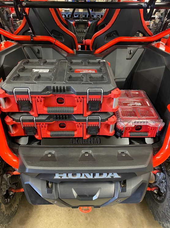 Honda Talon Milwaukee Packout Mount 1.5 — Honda Talon Milwaukee Packout Mount 1.5 by AJK Offroad with two stacked wide kits and one small kit