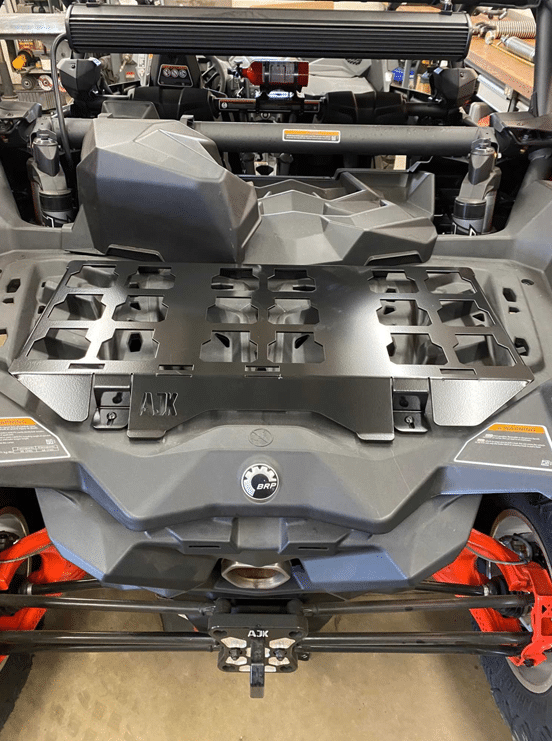 Can-Am Maverick X3 Milwaukee Packout Mount 1.5 — Can-Am X3 Milwaukee Packout Mount 1.5  by AJK Offroad Installed On Vehicle Straight on View