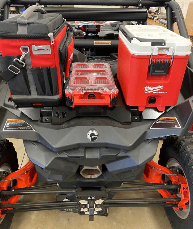 Can-Am Maverick X3 Milwaukee Packout Mount 1.5 — Can-Am X3 Milwaukee Packout Mount 1.5  by AJK Offroad Installed on Vehicles with 2 Kits and Cooler
