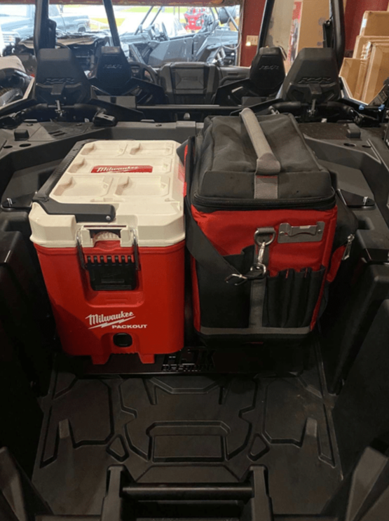 Polaris RZR Pro XP / Turbo R / Pro S Packout Mount — Polaris RZR PRO XP / Turbo R Packout Mount by AJK Offroad with Miluakee Pack and Cooler