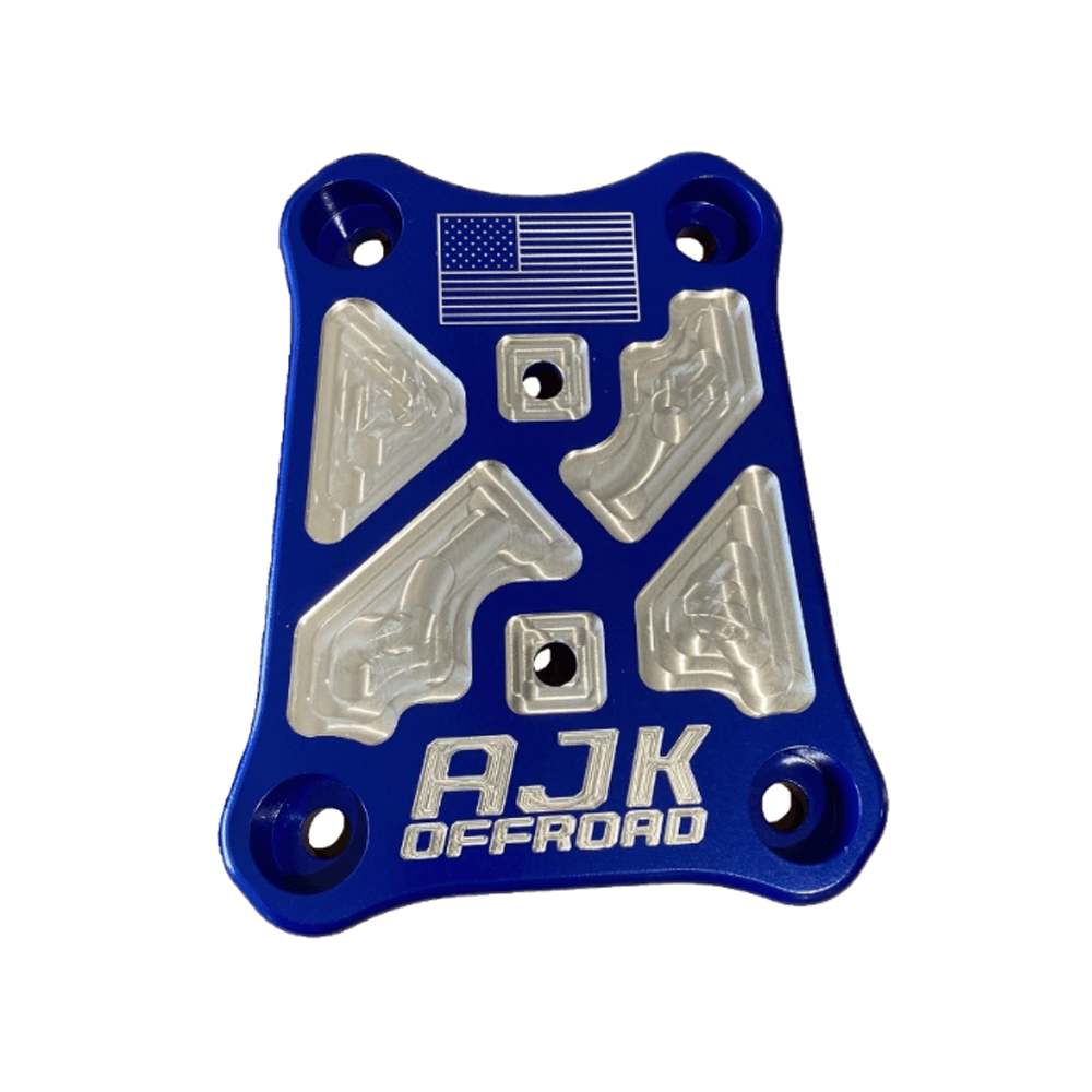 Polaris Pro R / Turbo R / Pro S Billet Radius Rod Plate / Pull Plate — Polaris Pro R / Turbo R Billet Radius Rod Plate / Pull Plate AJK Offroad Close Up of Rod Plate in Blue