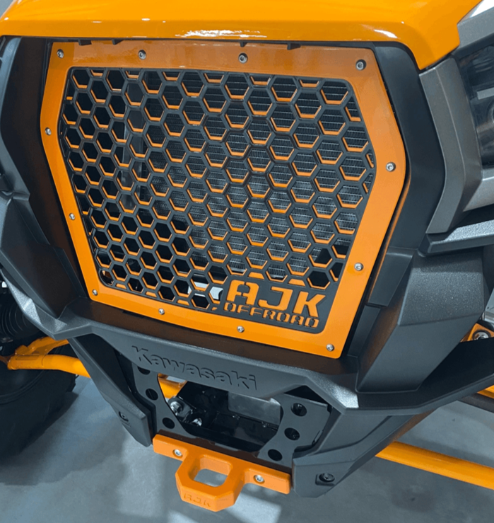 Kawasaki KRX Front Grille — Kawasaki KRX Front Grill by AJK Offroad in Orange Front Side View