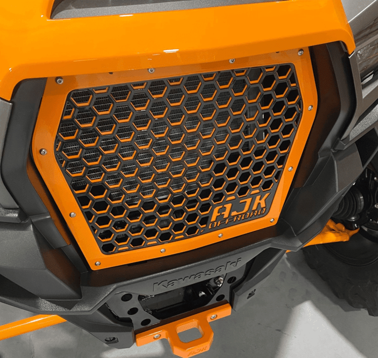 Kawasaki KRX Front Grille — Kawasaki KRX Front Grill by AJK Offroad in Orange Left Front View