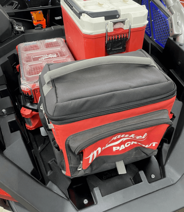 Polaris RZR Pro R Packout Mount — Polaris RZR PRO R Packout Mount by AJK Offroad Installed with Several Packout Kits Back View