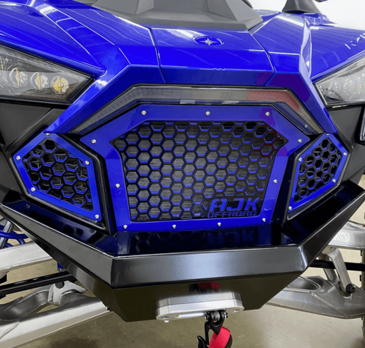 Polaris RZR Grille — Polaris RZR Grill by AJK Offroad Blue Color Installed