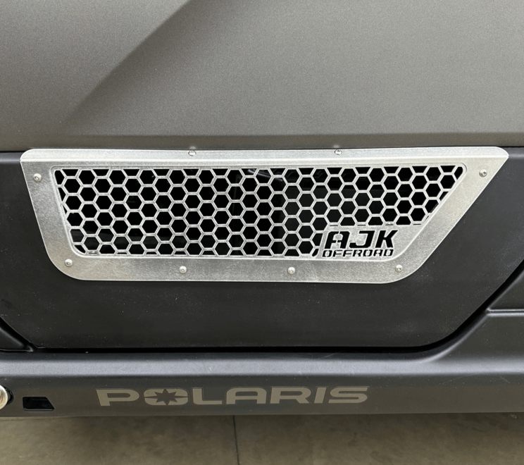 Polaris Xpedition Vented Lower Doors Inserts — Polaris Xpedition Vented Lower Doors Inserts by AJK Offroad  Close Up of Front Door in Raw Aluminum