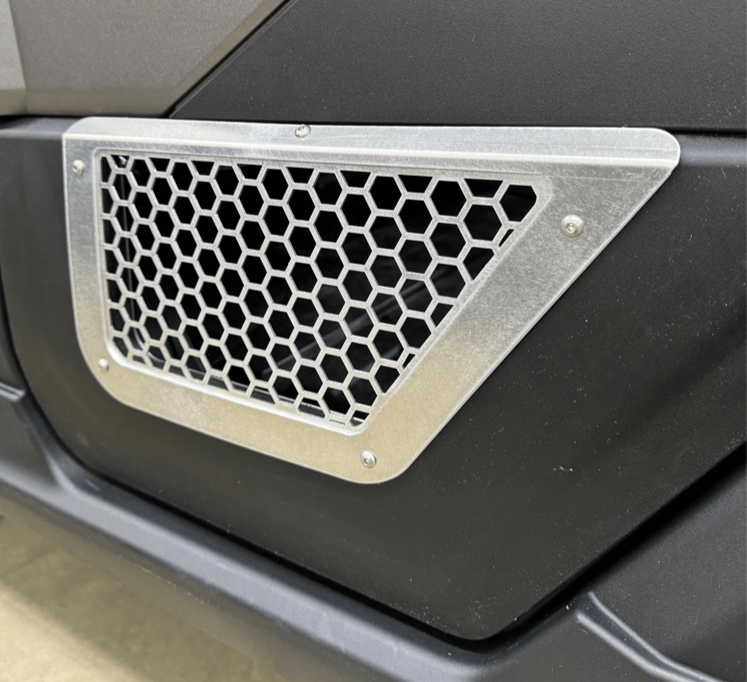 Polaris Xpedition Vented Lower Doors Inserts — Polaris Xpedition Vented Lower Doors Inserts by AJK Offroad Side Close Up of Rear Door in Raw Aluminum