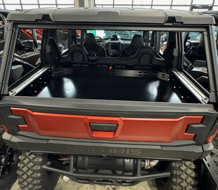 Polaris Xpedition Bed Tray — Polaris Xpedition Bed Tray by AJK Offroad   Back Semi Close Up View with Tailgate Closed