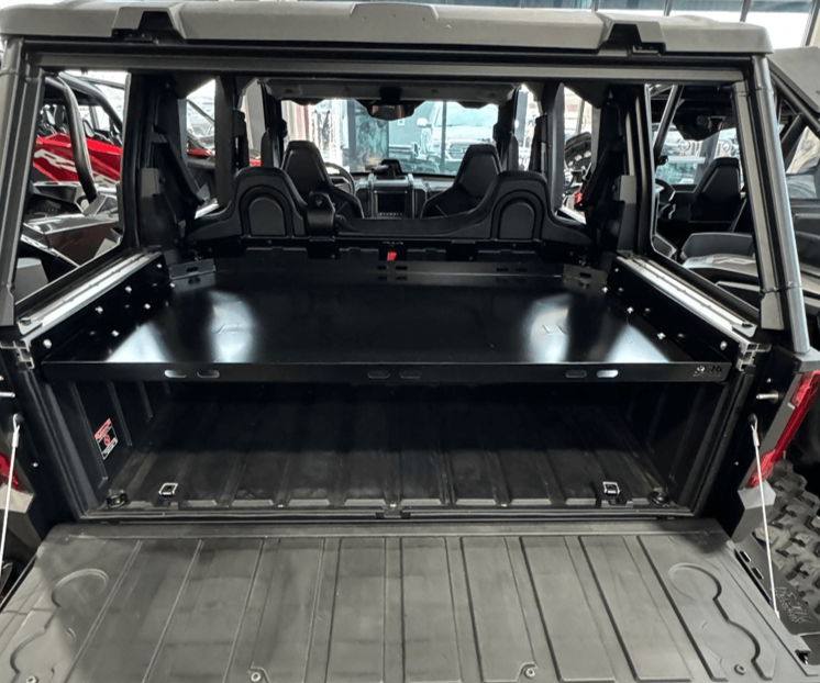 Polaris Xpedition Bed Tray — Polaris Xpedition Bed Tray by AJK Offroad  Back Close Up with Tailgate Open