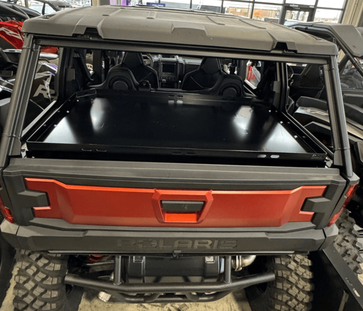 Polaris Xpedition Bed Tray — Polaris Xpedition Bed Tray by AJK Offroad  Semi-Close Up of Back with Closed Tailgate