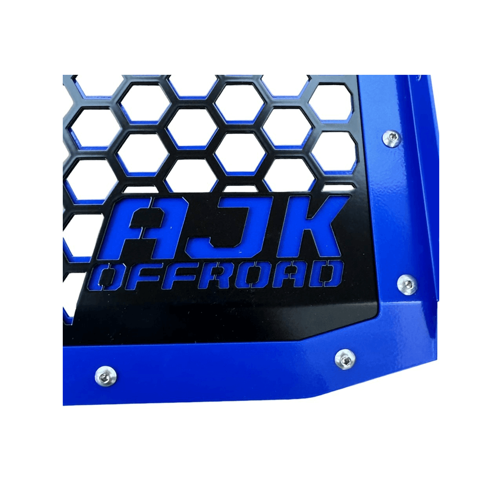 Polaris Xpedition Grille — Polaris Xpedition Grill by AJK Offroad Close Up of Logo on Blue Grill