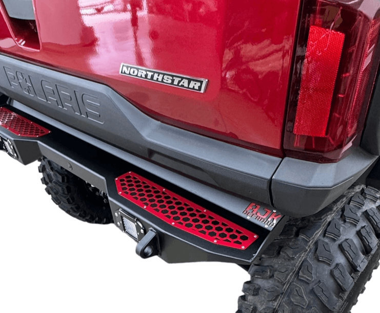 Polaris Ranger XD 1500 Rear Bumper — Polaris Ranger 1500XD Rear Bumper by AJK Offroad Top Down Close Up of Right Side with AJK Logo