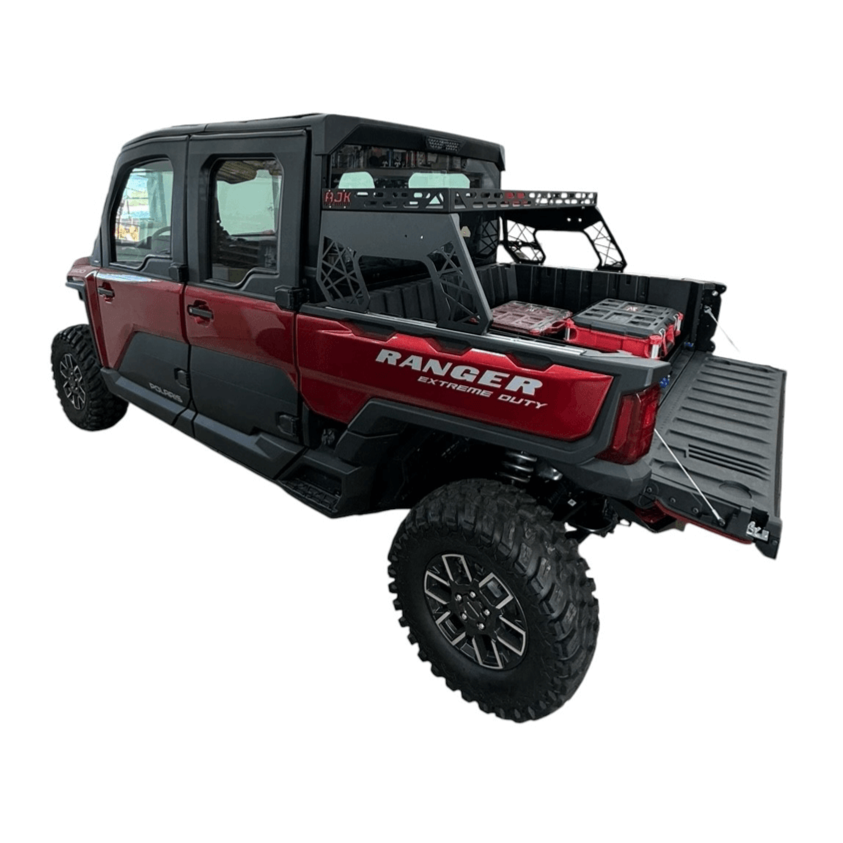 Polaris Ranger XD 1500 Bed Drawer — Polaris Ranger 1500XD Bed Drawer by AJK Offroad Extreme Side View of Stored Bed with Gear