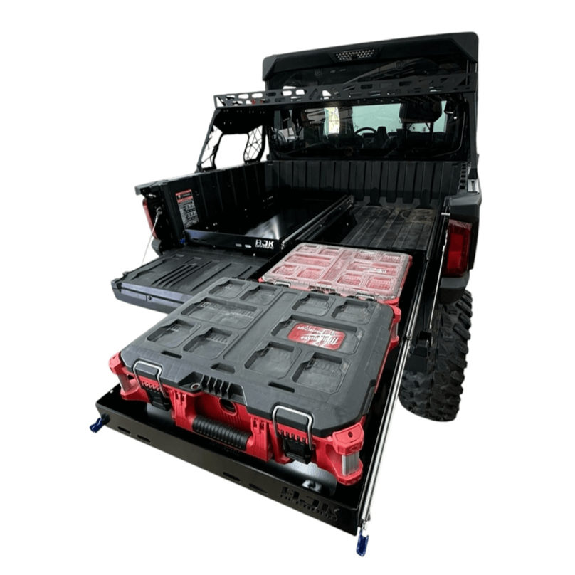 Polaris Ranger XD 1500 Bed Drawer — Polaris Ranger 1500XD Bed Drawer by AJK Offroad with Two Drawers, One Extended with Gear