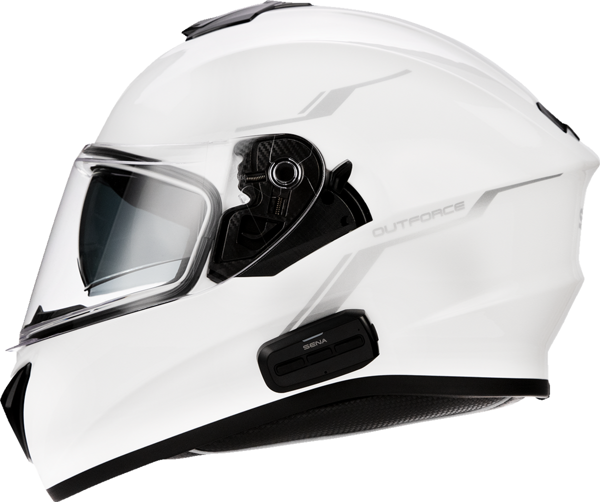 Sena Outforce full-face helmet in Gloss White — left side view