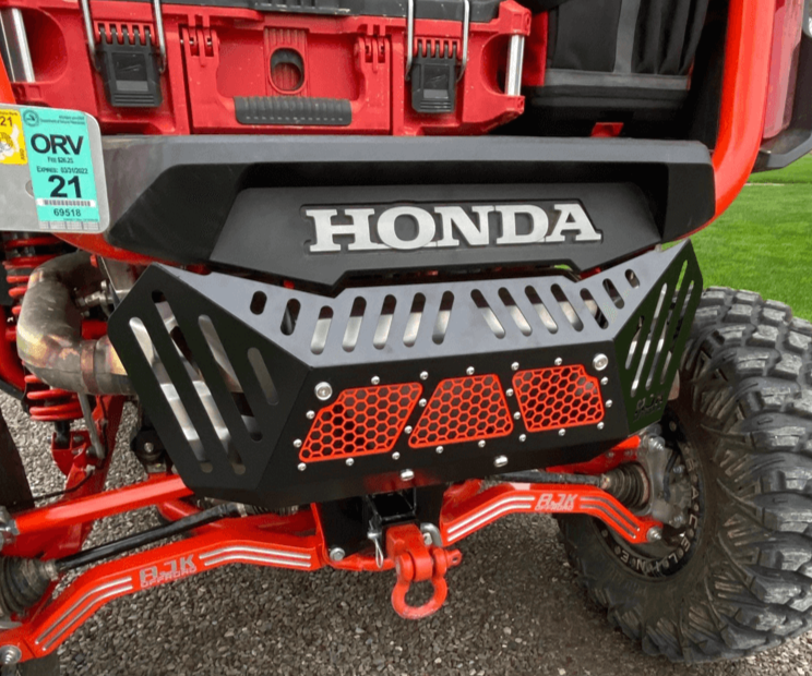 Honda Talon Exhaust Cover — Honda Talon Exhaust Cover by AJK Offroad in Black Front Left Side View Installed
