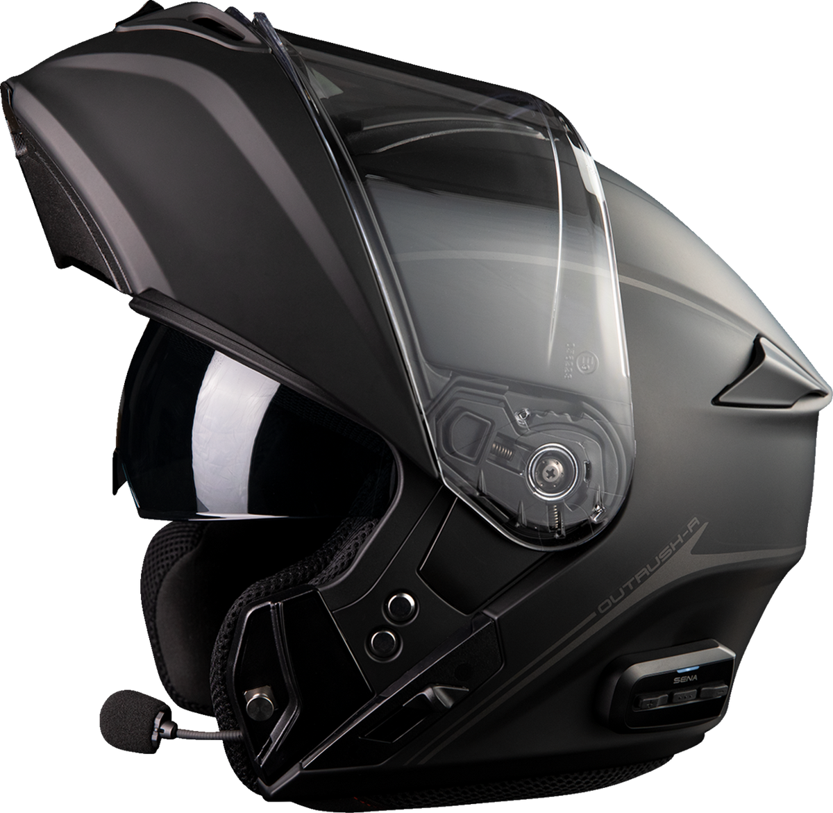 Sena Outrush R modular helmet in Matte Black — front view