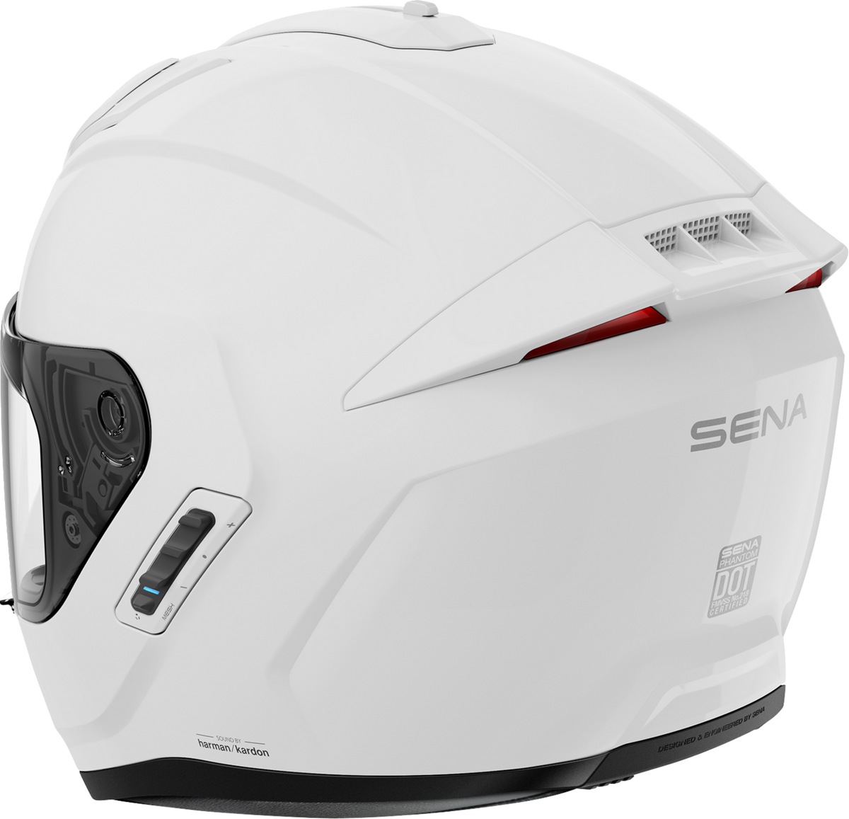 Sena Phantom full-face helmet in Gloss White — back view