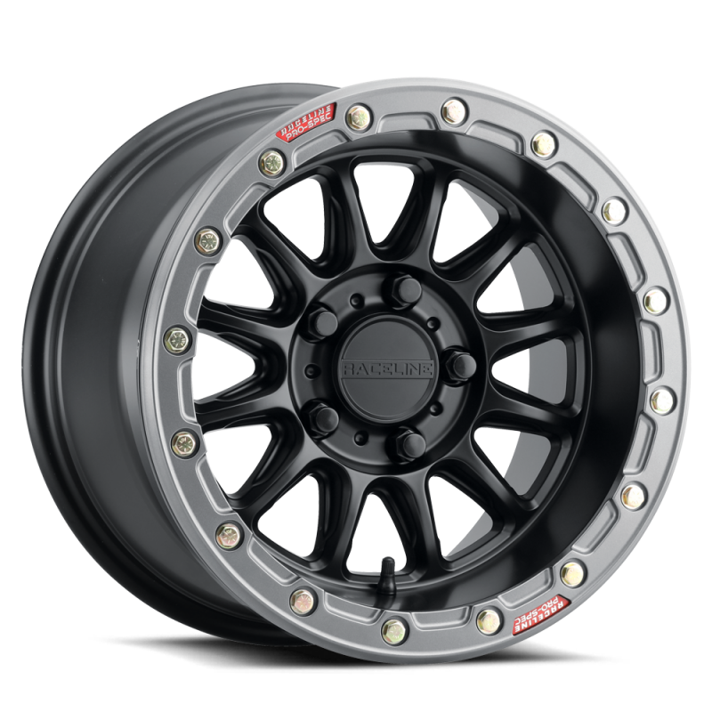 Raceline Alpha 17x7 UTV Beadlock Wheel – 4x156 Black / Gunmetal Ring – detail view