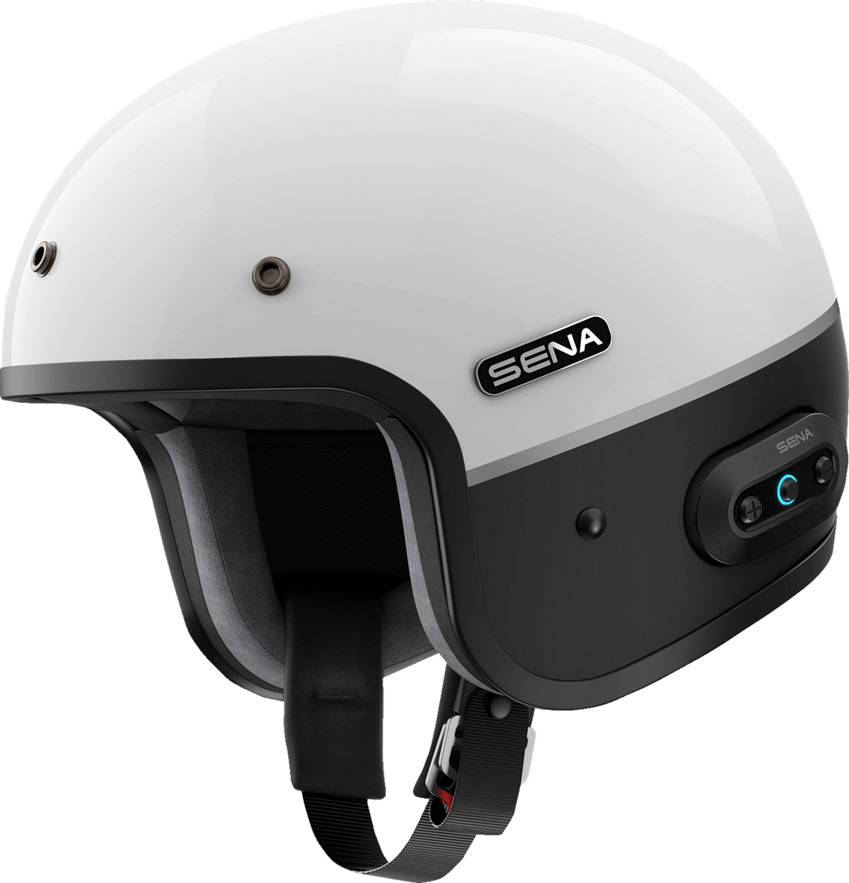 Sena Surge open-face helmet in Gloss White / Matte Black — 3/4 left view
