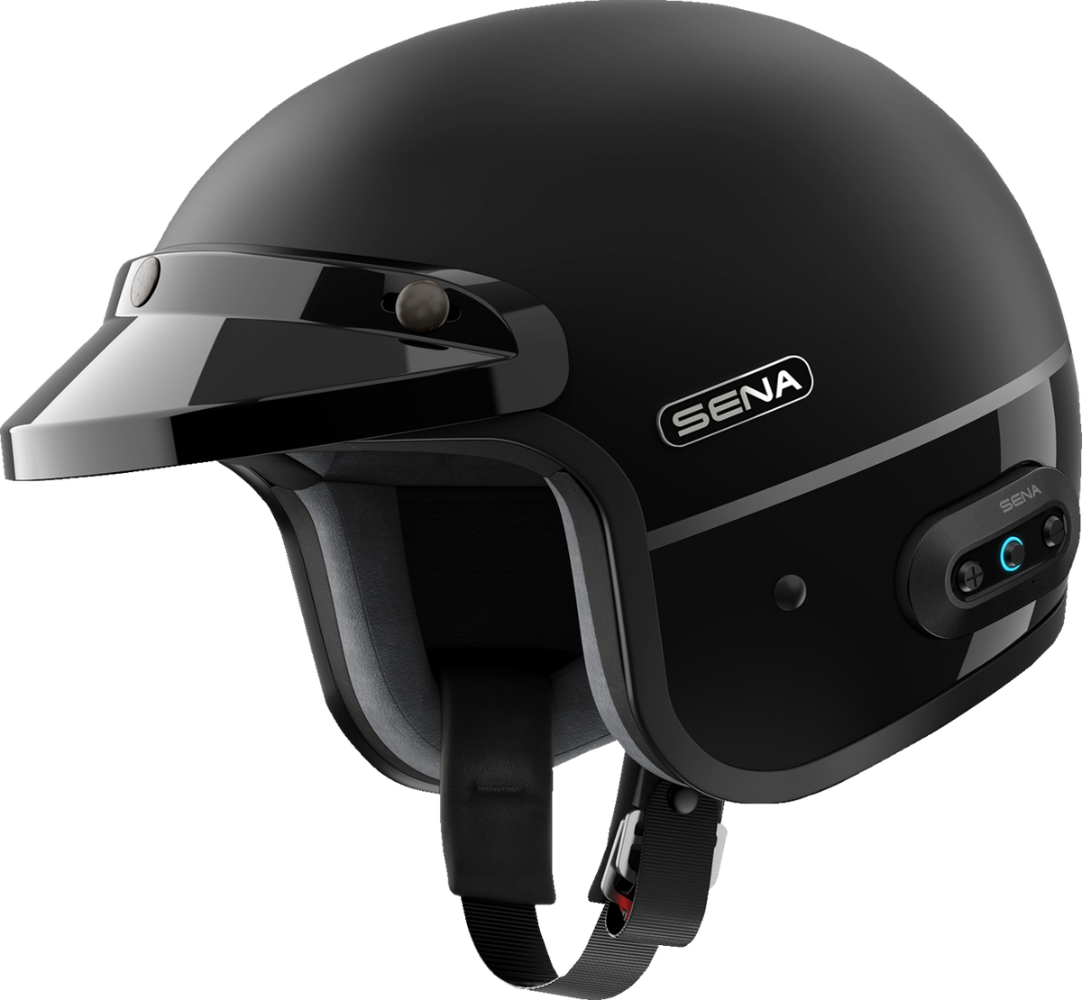 Sena Surge open-face helmet in Matte Black / Gloss Black — 3/4 left view