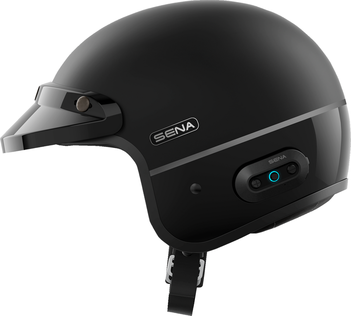 Sena Surge open-face helmet in Matte Black / Gloss Black — left side view