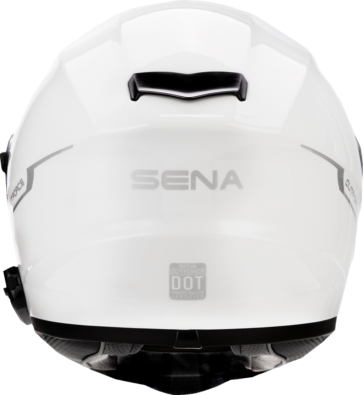 Sena Outforce full-face helmet in Gloss White — back view