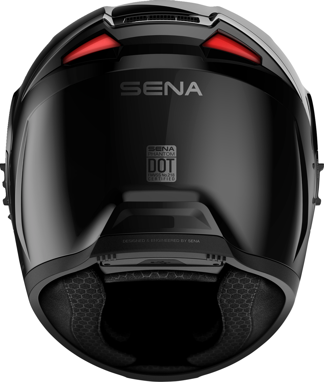Sena Phantom full-face helmet in Gloss Black — back view