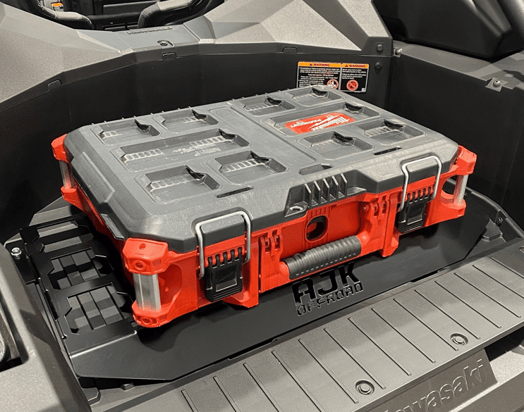 Kawasaki KRX Packout Mount 1.5 — Kawasaki KRX Packout Mount 1.5 by AJK Offroad with one large kit installed side view