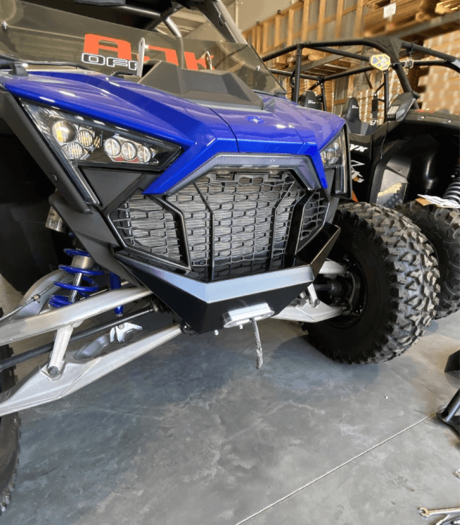 Polaris Pro R Front Bumper — Polaris Pro R Front Bumper  Powder Black Left Angle View AJK Offroad