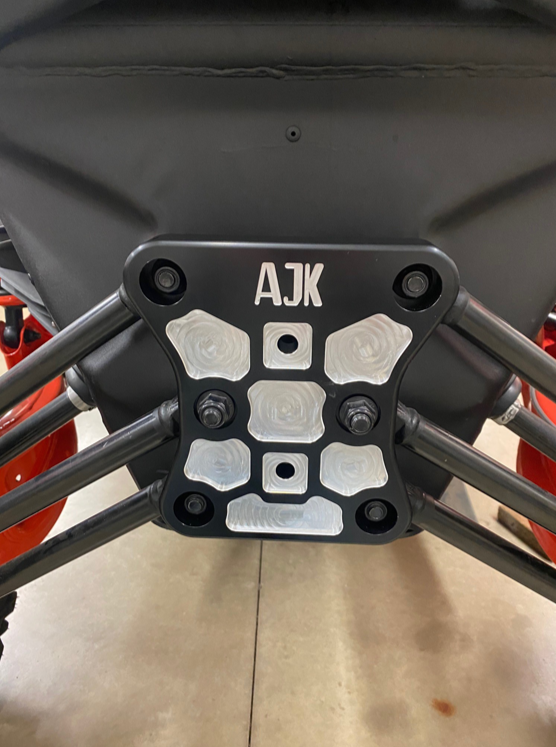 Can-Am Maverick X3 Billet Aluminum Radius Rod Plate — Can-Am X3 Billet Aluminum Radius Rod Plate by AJK Offroad Straight View Installed with No Hook