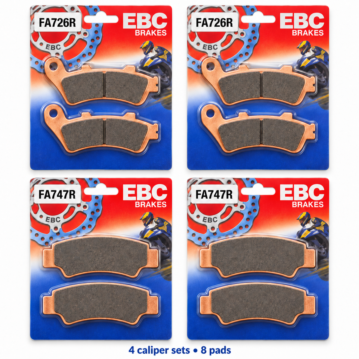 CFMOTO UFORCE 1000 and XL EBC R complete kit: two FA726R front sets and two FA747R rear sets, eight brake pads total