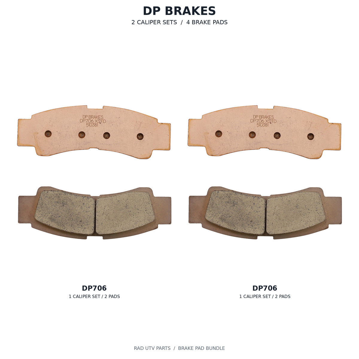 Kawasaki KRX 1000 & KRX4 DP Front Brake Pad Kit — actual Parts Unlimited photos of 2 DP706 caliper sets; 4 brake pads total, pads shown outside packaging.