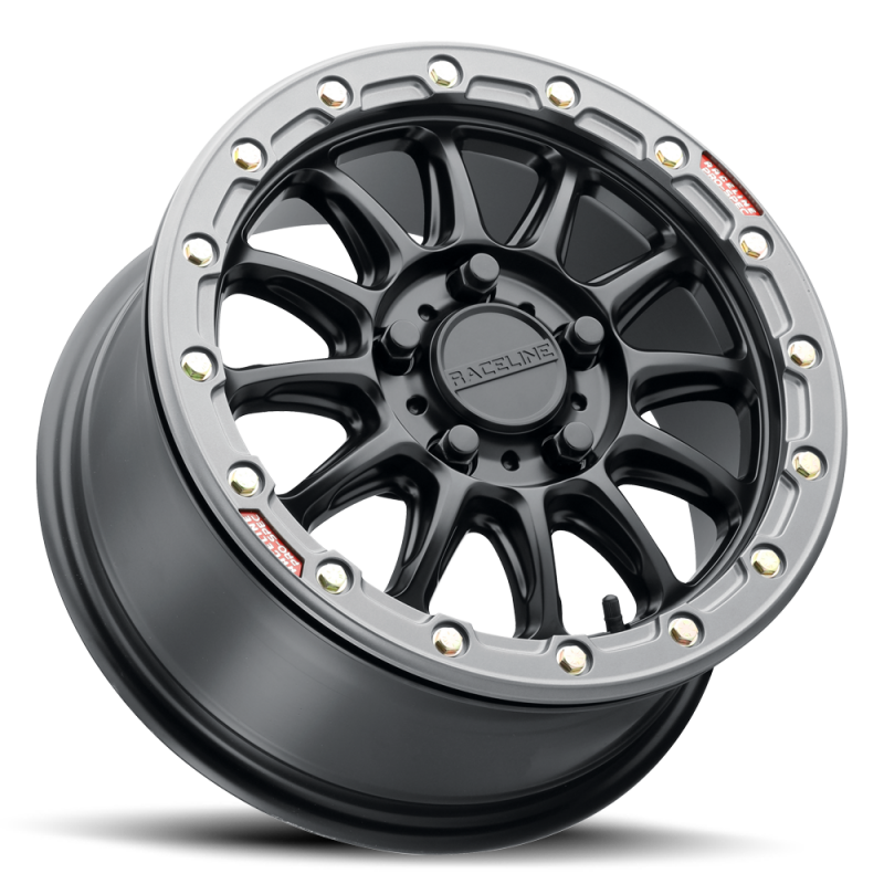 Raceline Alpha 17x7 UTV Beadlock Wheel – 4x156 Black / Gunmetal Ring – detail view