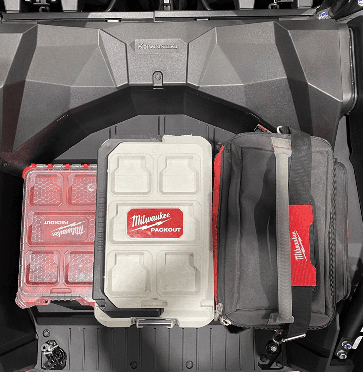 Kawasaki KRX Packout Mount 1.5 — Kawasaki KRX Packout Mount 1.5 by AJK Offroad top down view of three kits installed