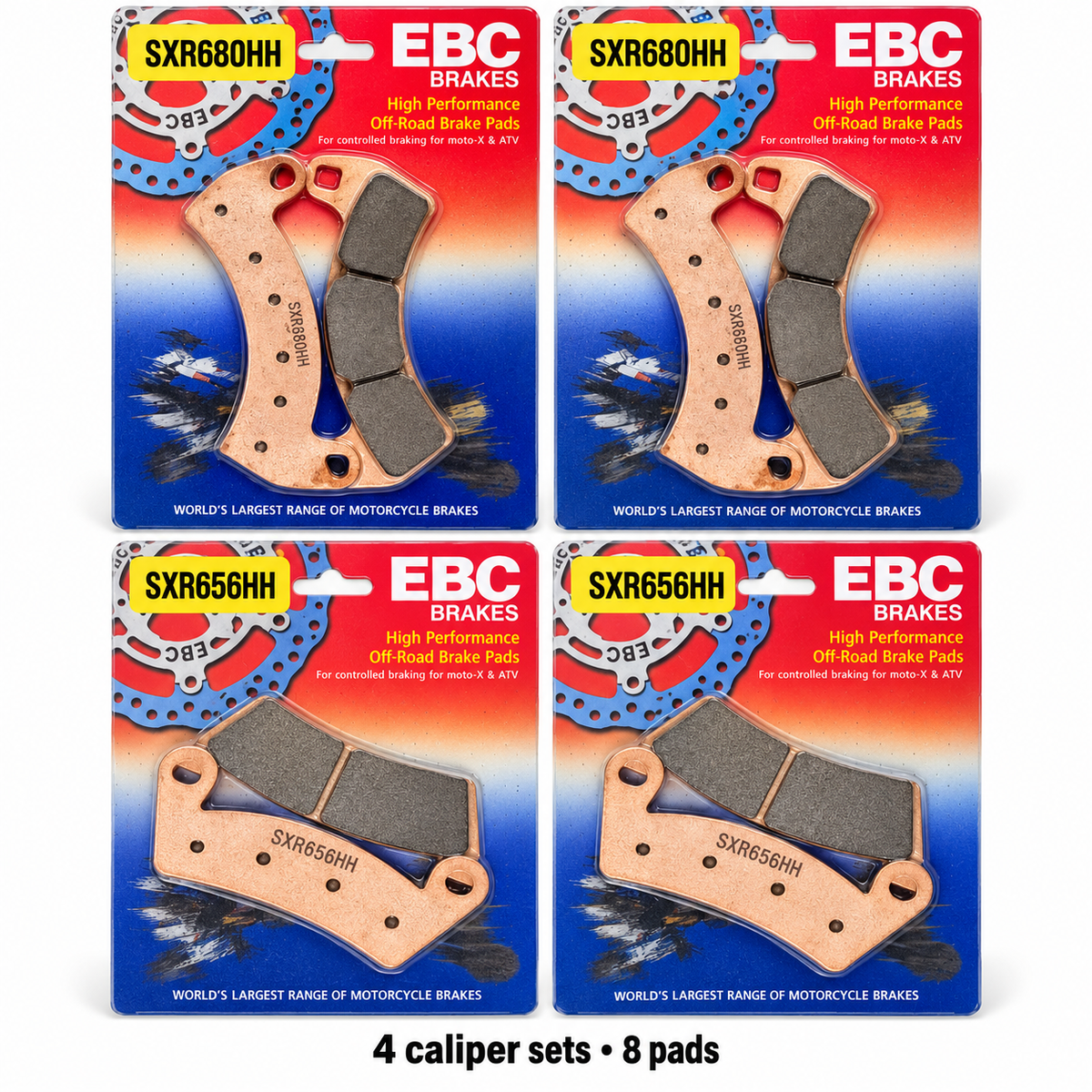 Polaris RZR Pro XP / Pro XP 4 Brake Pad Kit | EBC SXR showing all eight pads; 2 x SXR680HH, 2 x SXR656HH
