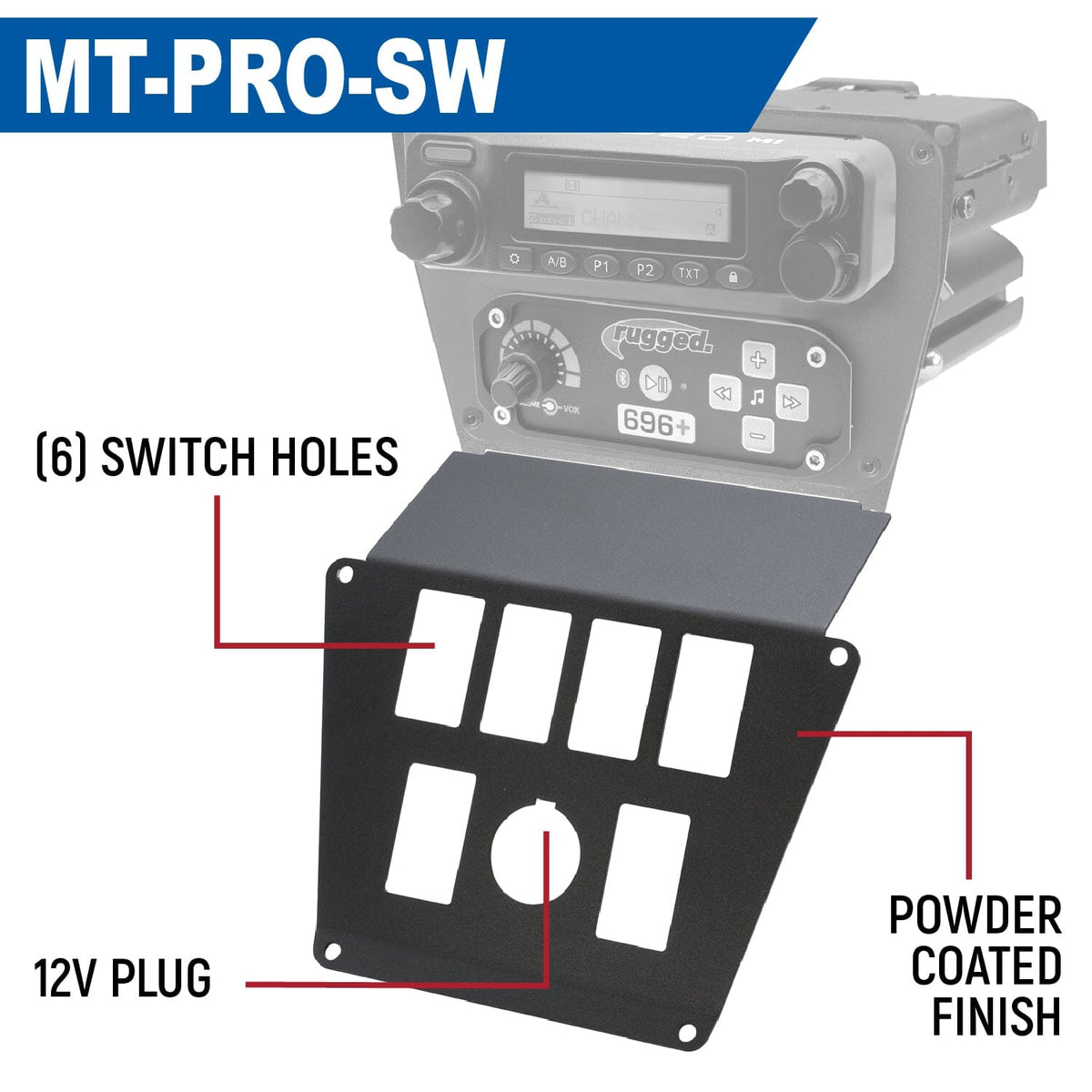 Lower Accessory Panel for Polaris RZR PRO XP, RZR Turbo R, and RZR PRO R Dash Mount Radio and Intercom – Rocker Switch