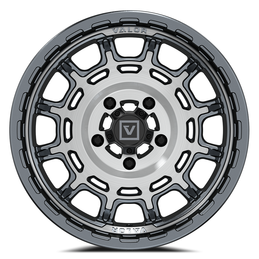 Valor Offroad V17 Brushed Gunmetal 15x8 UTV wheel front view