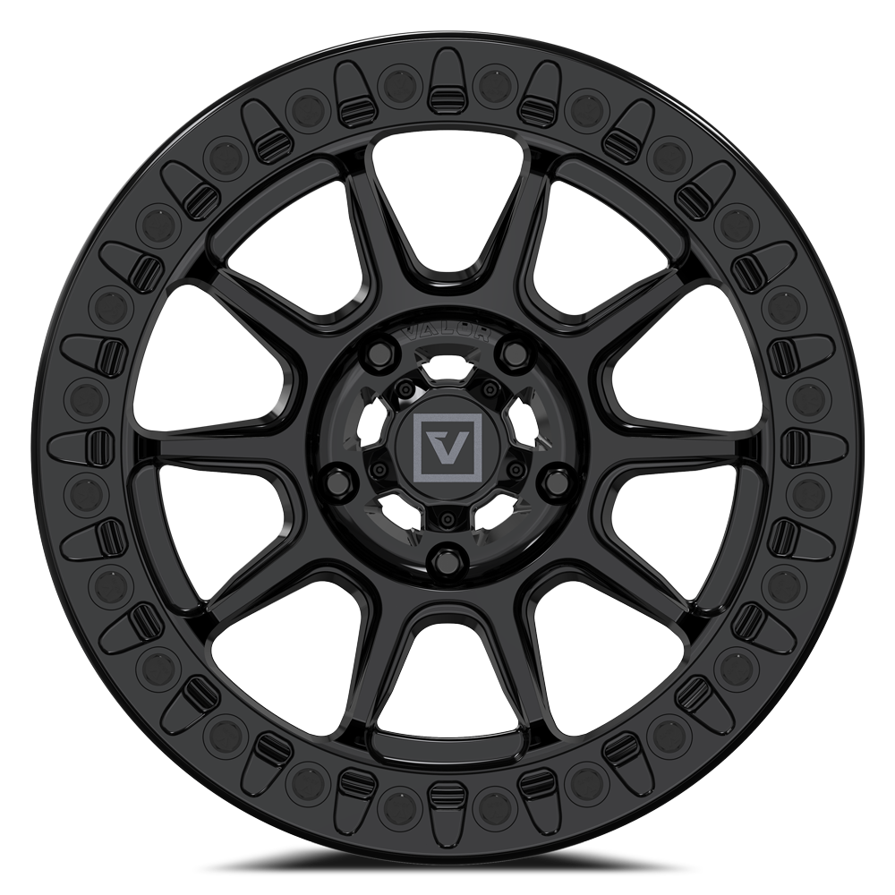 Valor Offroad V18 Beadlock Gloss Black 15x7 UTV wheel front view