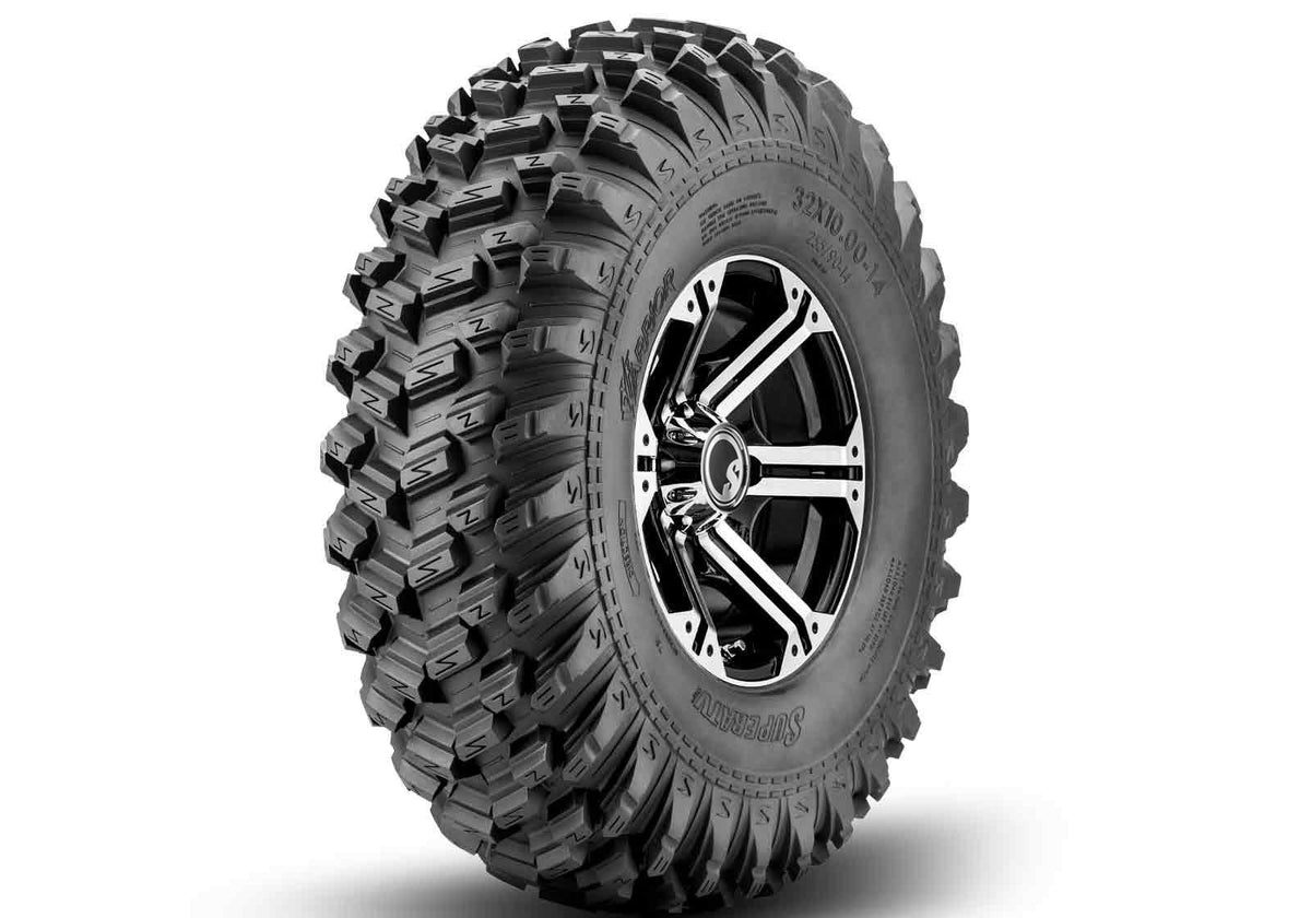 SuperATV Standard XT Warrior Tires 30x10x14 on 14x7 Bandit H-Series Machined Finish Wheels 4/156 Pattern